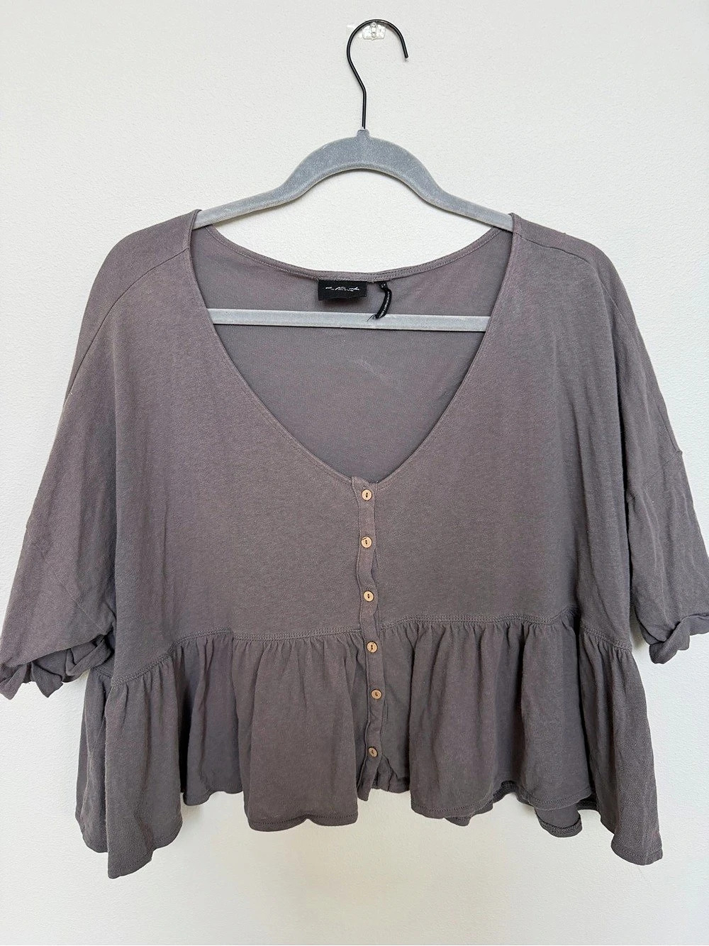 Out from Under Urban Outfitters Gray Button-Front Peplum Top